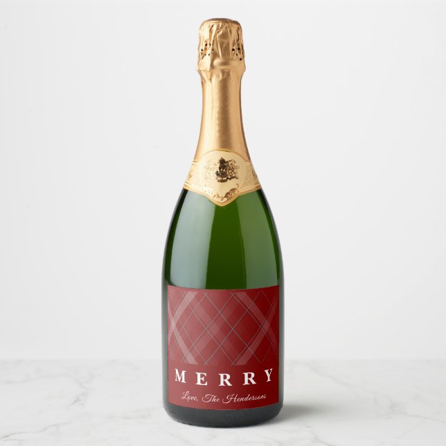 Étiquettes Pour Bouteilles De Vin Mousseux Merry Christmas Classic Gingham Custom (Devant)