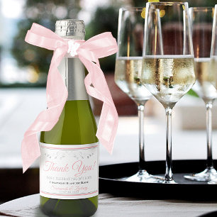 Étiquettes Pour Bouteilles De Vin Mousseux Mini bouteille de Merci Mariage rose et gris