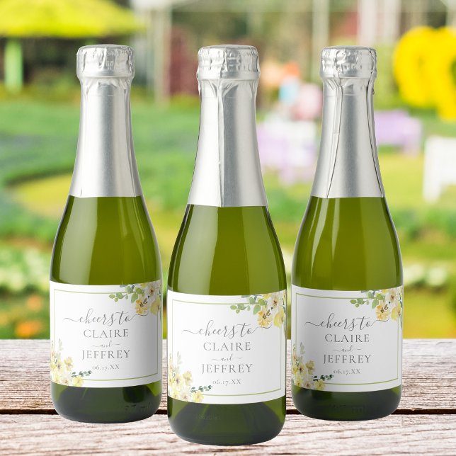 Étiquettes Pour Bouteilles De Vin Mousseux Mini Mariage vert Sage jaune délicat (Créateur téléchargé)