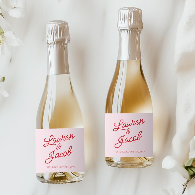 Étiquettes Pour Bouteilles De Vin Mousseux Mini minimaliste minimaliste rose Mariage Mini (Créateur téléchargé)
