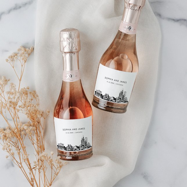 Étiquettes Pour Bouteilles De Vin Mousseux Mini Skyline de Chicago (Créateur téléchargé)