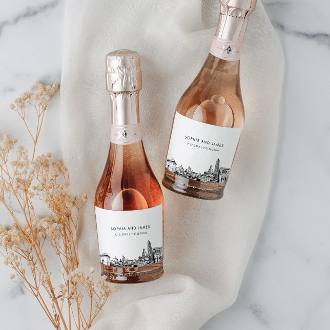 Étiquettes Pour Bouteilles De Vin Mousseux Mini Skyline de Pittsburgh (Créateur téléchargé)