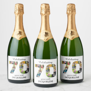 Étiquettes Pour Bouteilles De Vin Mousseux Modèle de photo pour 70e anniversaire blanc