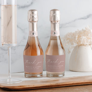 Étiquettes Pour Bouteilles De Vin Mousseux Modern Elegant Script Dusty Rose Wedding Thank You
