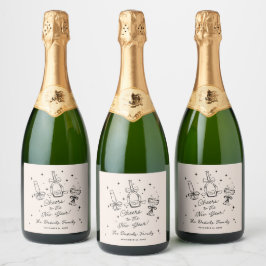 Étiquettes Pour Bouteilles De Vin Mousseux Modern Hand Drawn New Year's Eve Party