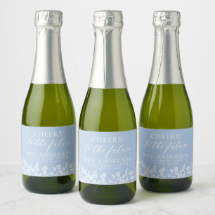 Étiquettes Pour Bouteilles De Vin Mousseux Moderne Dusty Blue Floral Futur Mme Fête des marié