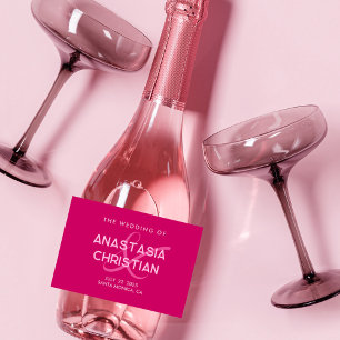 Étiquettes Pour Bouteilles De Vin Mousseux Moderne et Gras Mariage Magenta