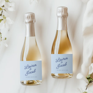 Étiquettes Pour Bouteilles De Vin Mousseux Moderne Minimaliste Minimal Bleu Mariage Mini