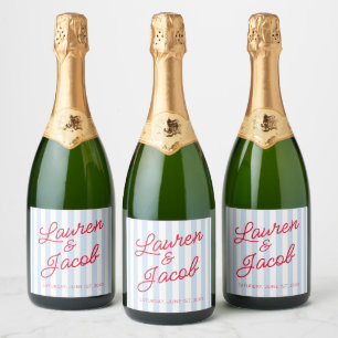 Étiquettes Pour Bouteilles De Vin Mousseux Moderne Minimaliste Minimaliste Rayures Bleues Rou