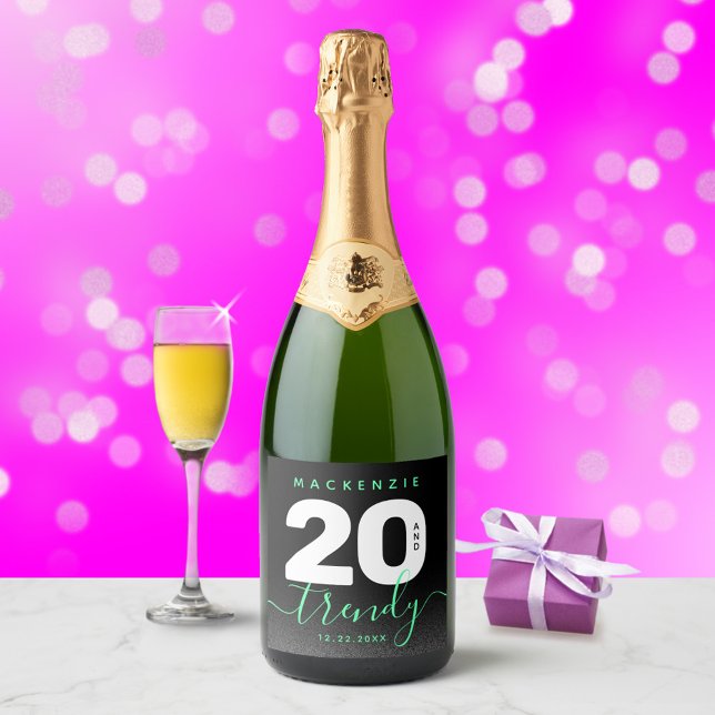 Étiquettes Pour Bouteilles De Vin Mousseux Moderne Mint Green 20 et tendance (Créateur téléchargé)