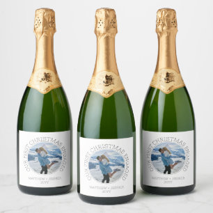 Étiquettes Pour Bouteilles De Vin Mousseux Moderne Photo Simple Notre Premier Noël Fiancés