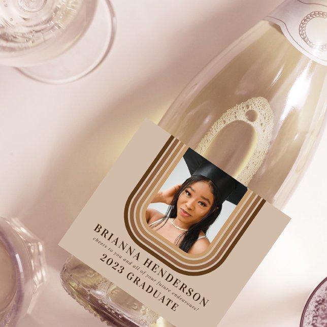 Étiquettes Pour Bouteilles De Vin Mousseux Moderne Retro Brown et Neutre Graduation (Créateur téléchargé)