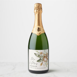 Étiquettes Pour Bouteilles De Vin Mousseux Moderne rustique botanique élégant tropical mariag
