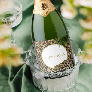 Étiquettes Pour Bouteilles De Vin Mousseux Motif animal léopard Élégant Palm Party