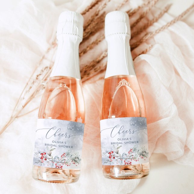 Étiquettes Pour Bouteilles De Vin Mousseux Neige d'hiver en amour Douche nuptiale (Créateur téléchargé)