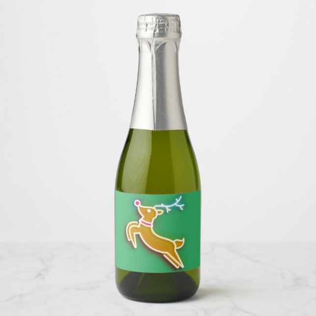 Étiquettes Pour Bouteilles De Vin Mousseux Neon Reindeer (Devant)