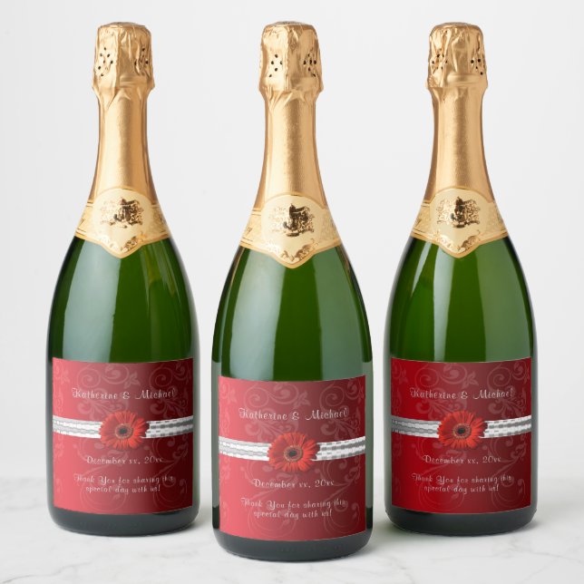 Étiquettes Pour Bouteilles De Vin Mousseux Noël Rouge, Vacances / Mariage (Bouteilles)