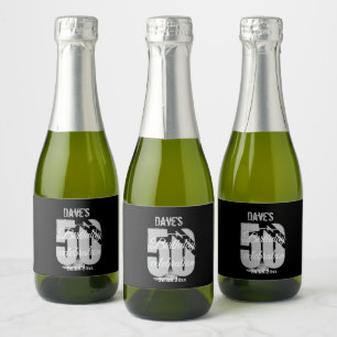 Étiquettes Pour Bouteilles De Vin Mousseux Noir 50ème N'importe quel âge fête d'anniversaire 