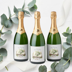 Étiquettes Pour Bouteilles De Vin Mousseux Nouveau début Floral Open Book Mariage
