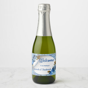 Étiquettes Pour Bouteilles De Vin Mousseux Nuances d'aquarelle bleue Hydrangeas