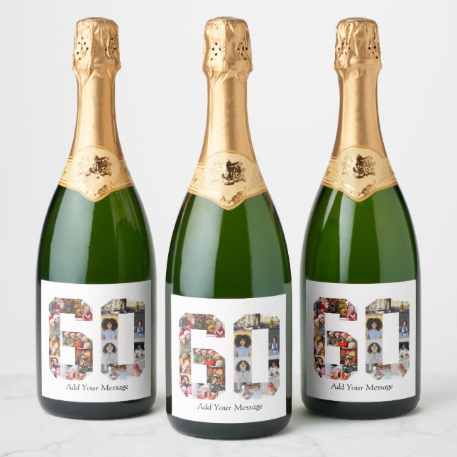 Étiquettes Pour Bouteilles De Vin Mousseux Numéro 60 Collage photo (Bouteilles)