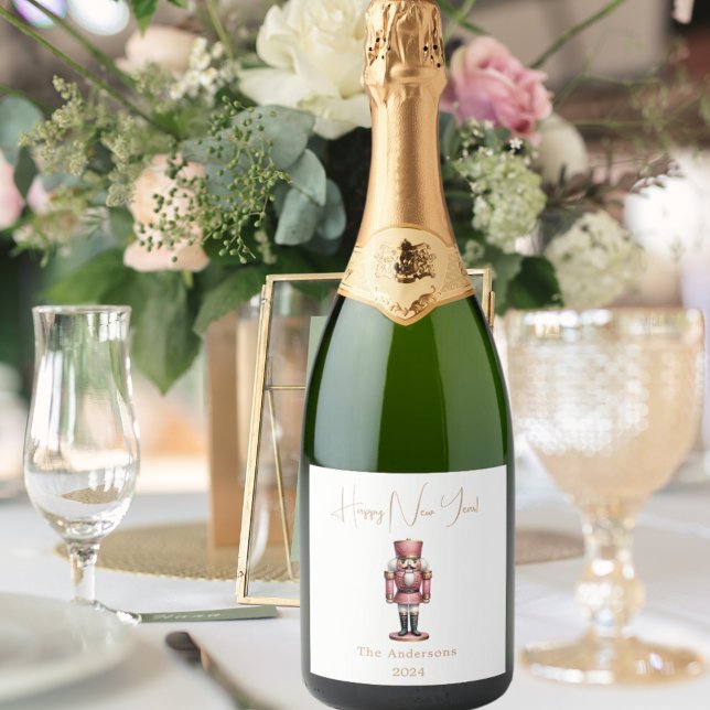 Étiquettes Pour Bouteilles De Vin Mousseux Nutcracker rose blanc (Créateur téléchargé)