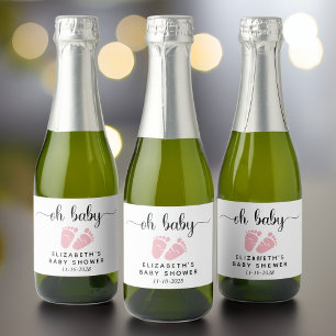 Étiquettes Pour Bouteilles De Vin Mousseux Oh bébé rose pieds bébé fille douche