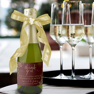 Étiquettes Pour Bouteilles De Vin Mousseux Or et Auburn Brown Mariage Merci Mini