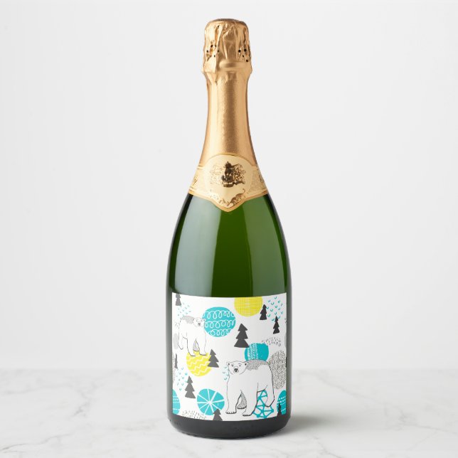 Étiquettes Pour Bouteilles De Vin Mousseux Ours polaire (Devant)