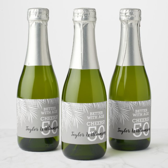 Étiquettes Pour Bouteilles De Vin Mousseux Palmiers tropicaux Anniversaire Silver Mini (Bouteilles)