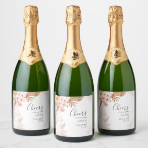 Étiquettes Pour Bouteilles De Vin Mousseux Pampas Grass Terracotta Rustique Mariage
