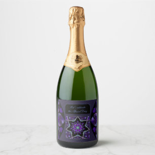 Étiquettes Pour Bouteilles De Vin Mousseux Parapluie violet & coeurs .7