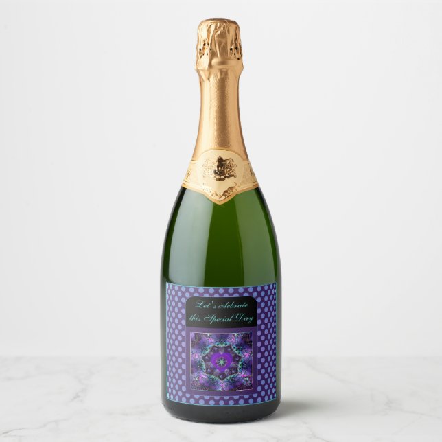 Étiquettes Pour Bouteilles De Vin Mousseux Parapluie violet & coeurs .7 (Devant)