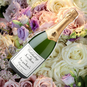Étiquettes Pour Bouteilles De Vin Mousseux Partie d'engagement Élégant Personnalisé Chic Blan