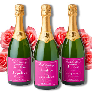 Étiquettes Pour Bouteilles De Vin Mousseux Partie d'engagement Script chic Élégant Magenta