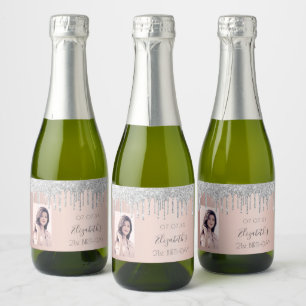 Étiquettes Pour Bouteilles De Vin Mousseux Parties scintillant d'anniversaire rose or blush a