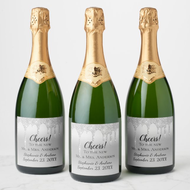 Étiquettes Pour Bouteilles De Vin Mousseux Parties scintillant de séchage d'argent personnali (Bouteilles)