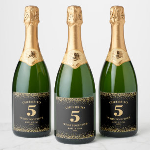 Étiquettes Pour Bouteilles De Vin Mousseux Parties scintillant Noir Or Accueille À 5 Annivers