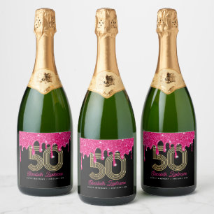 Étiquettes Pour Bouteilles De Vin Mousseux Parties scintillant rose 50e anniversaire Sparklin