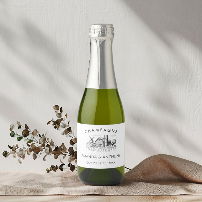 Étiquettes Pour Bouteilles De Vin Mousseux Pays rustique Western Barn Mariage Champagne (Créateur téléchargé)