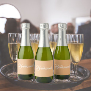 Étiquettes Pour Bouteilles De Vin Mousseux Peach Stylisé Script Mariage Bridesmaid