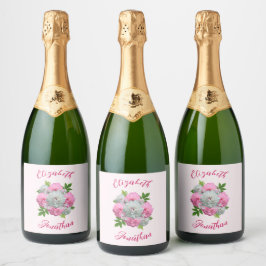 Étiquettes Pour Bouteilles De Vin Mousseux Peony Bouquet Mariage