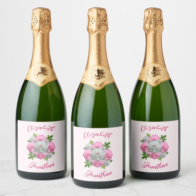 Étiquettes Pour Bouteilles De Vin Mousseux Peony Bouquet Mariage (Bouteilles)