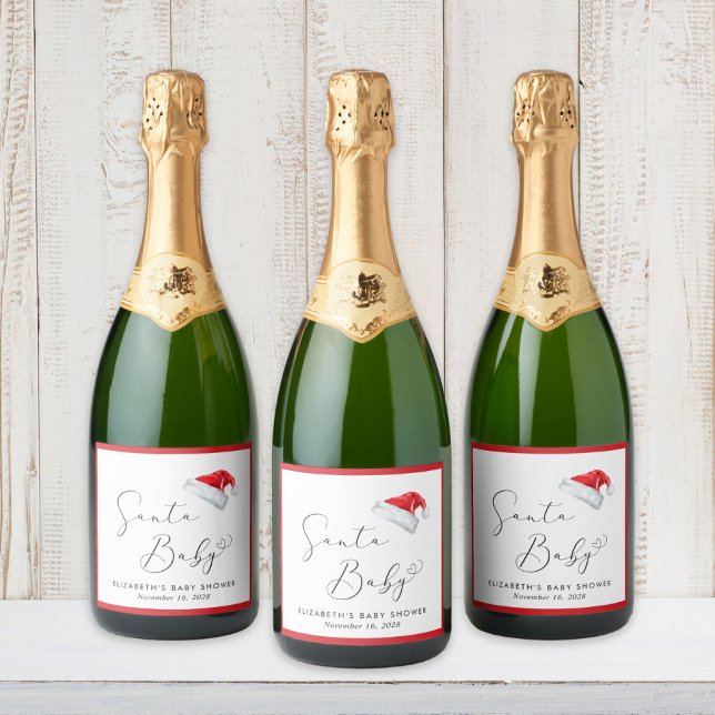 Étiquettes Pour Bouteilles De Vin Mousseux Père Noël Baby Christmas Baby shower (Créateur téléchargé)