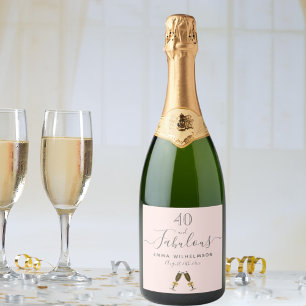 Étiquettes Pour Bouteilles De Vin Mousseux Personnalisé 40 fabuleux fête d'anniversaire rose 
