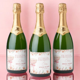 Étiquettes Pour Bouteilles De Vin Mousseux Pétales de ruban rose et prosecco rosé pour une ba