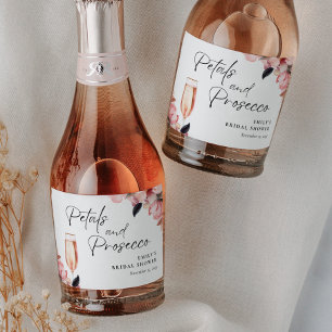 Étiquettes Pour Bouteilles De Vin Mousseux Pétales et Prosecco Fête de Mariage Florale