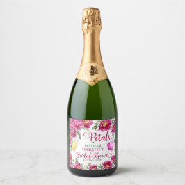 Étiquettes Pour Bouteilles De Vin Mousseux Pétales et Prosecco Fête des mariées rose chaud Fl