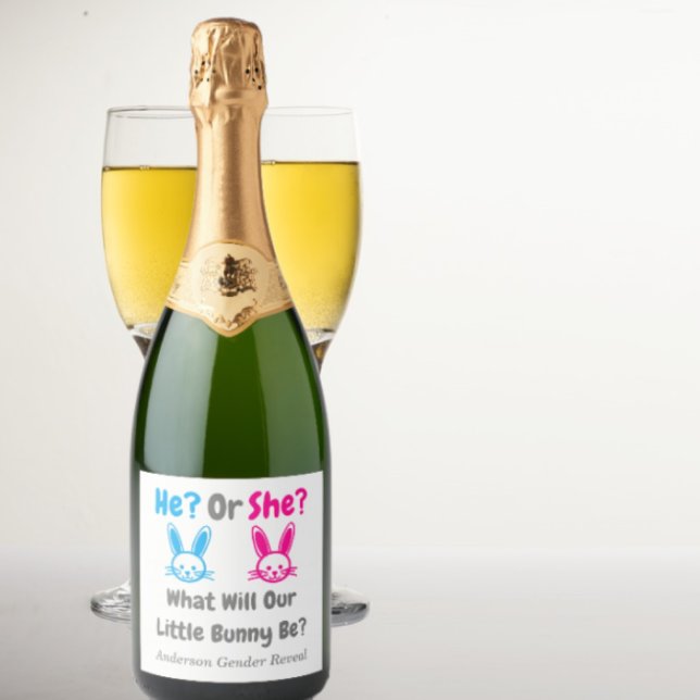 Étiquettes Pour Bouteilles De Vin Mousseux Petit Bunny Gender Reveal (Créateur téléchargé)