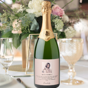 Étiquettes Pour Bouteilles De Vin Mousseux Photo d'anniversaire rose or rose bienvenue